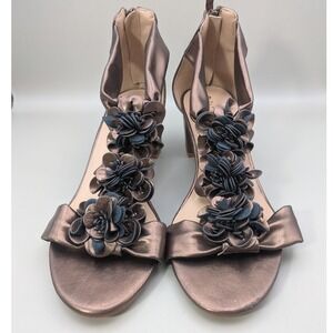 Patrizia By Spring Step Quinteel‎ Floral Copper Dark Blue Open Toe Heels Size 9